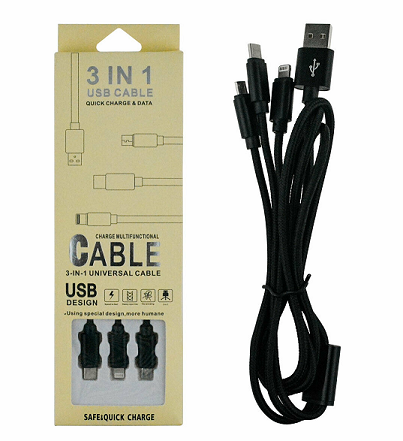 Cable USB 3 en 1 V8 - Lightning - Tipo C 3.1A 500XB