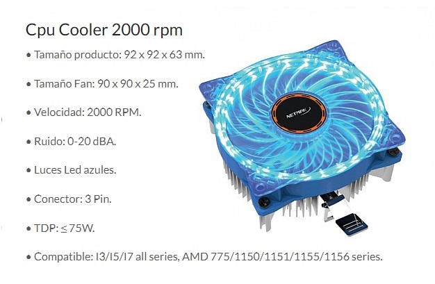 Cooler 25 Led Azul Netmak Nm-q70