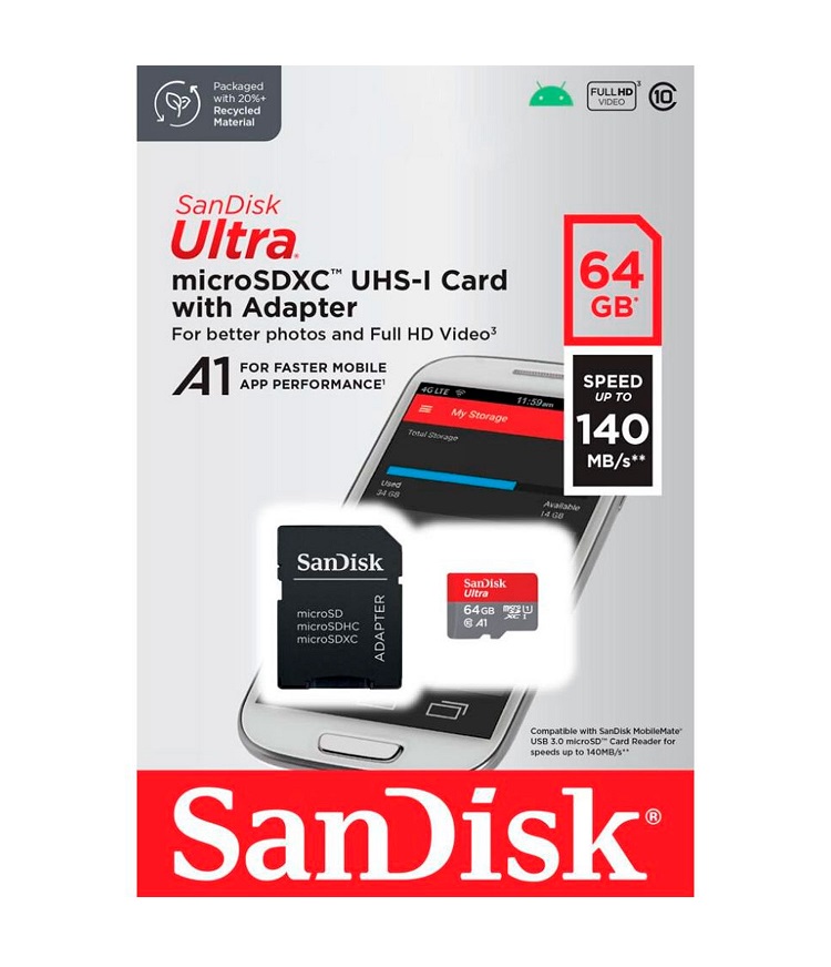 Micro SD Sandisk Ultra 64gb clase 10 140MB/s