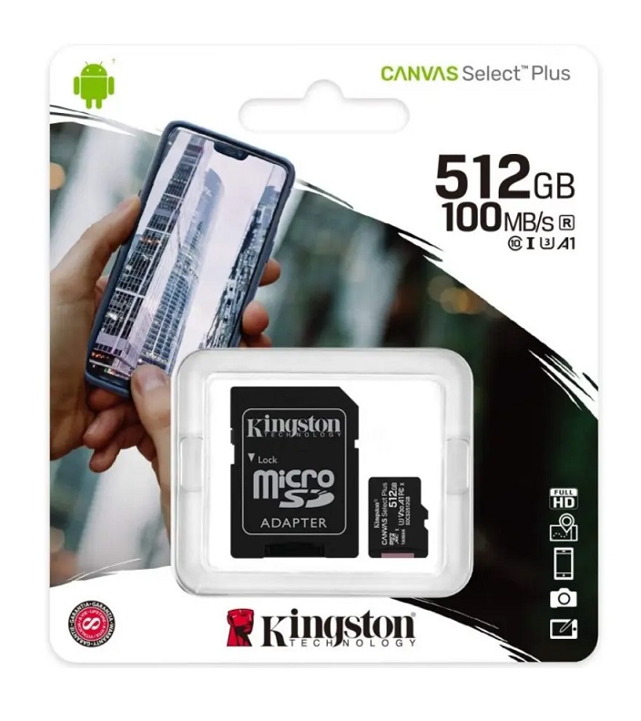 Micro SD 512gb Kingston clase 10 Canvas Select Plus 100MB/s