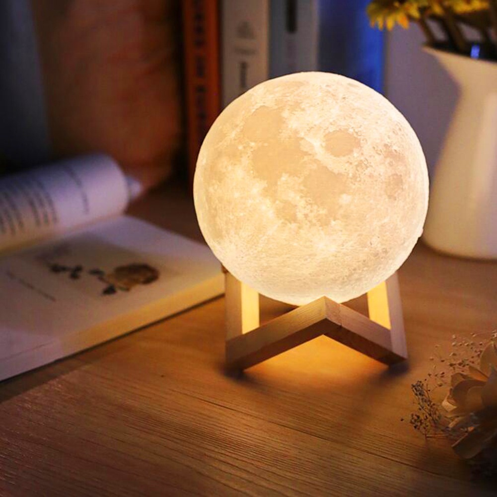Lampara Velador Luna Llena con base de madera