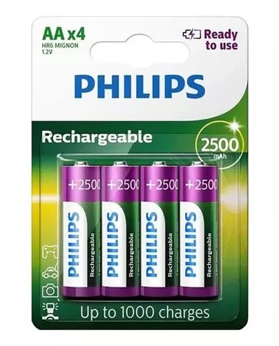 [4895229104013 HR6] Pack 4 Pilas Recargables AA Philips 2500mAh