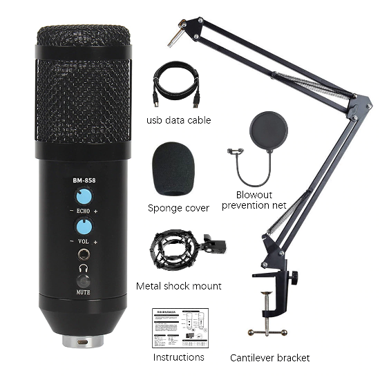 Kit soporte Microfono Profesional Condenser BM-858TZ (USB)