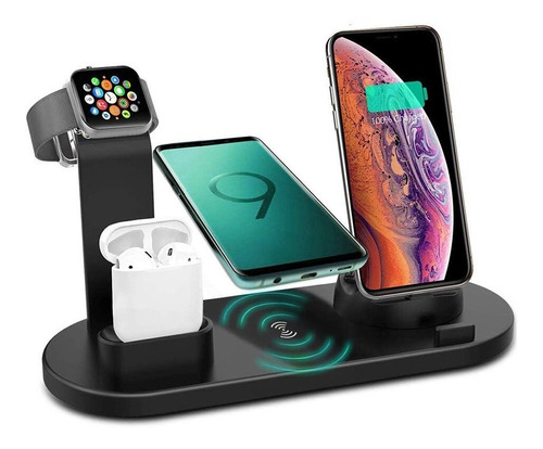 Base cargador Qi 5 en 1 iPhone AirPods Watch Tipo C Micro CARGA RAPIDA 2A 9V BXD-07