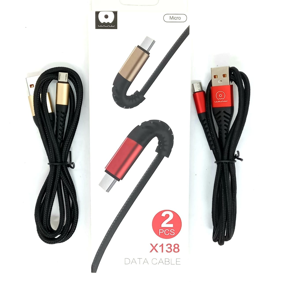 Cable V8 acordonado Wuw 2.4A 1m ( pack contiene 2 Unidades)