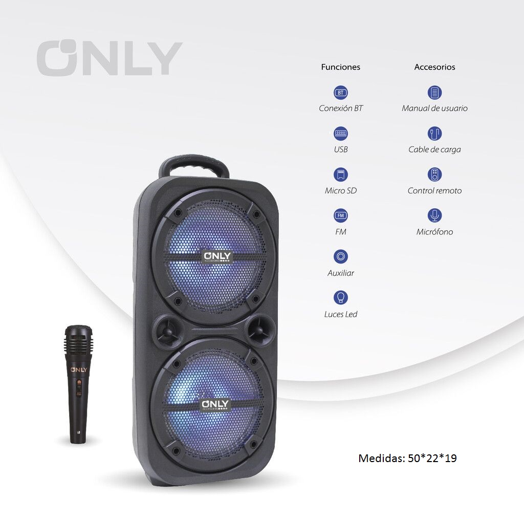 Parlante Torre Portatil 8"x2 1500w con microfono y control Praga