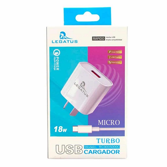 Kit Cargador 2 en 1 Legatus V8 Carga Rapida 18W