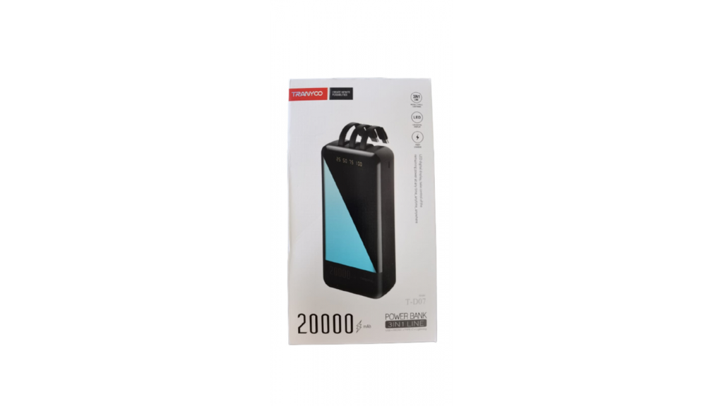Power Bank 20000mAh 3 en 1 Micro - Tipo C - Lightning Tranyco T-D07