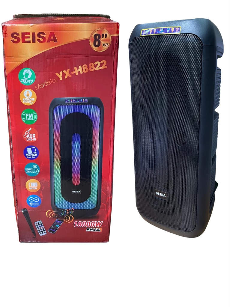 Parlante Torre Portatil 8"x2 18000w con microfono y control
