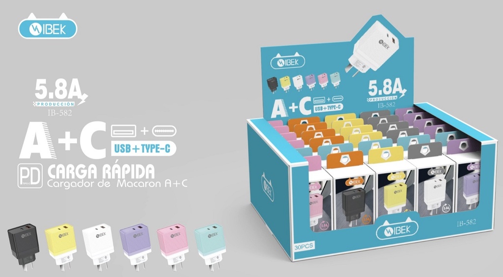 Cargador Cabezal Ibek 5.8A PD Usb A + C