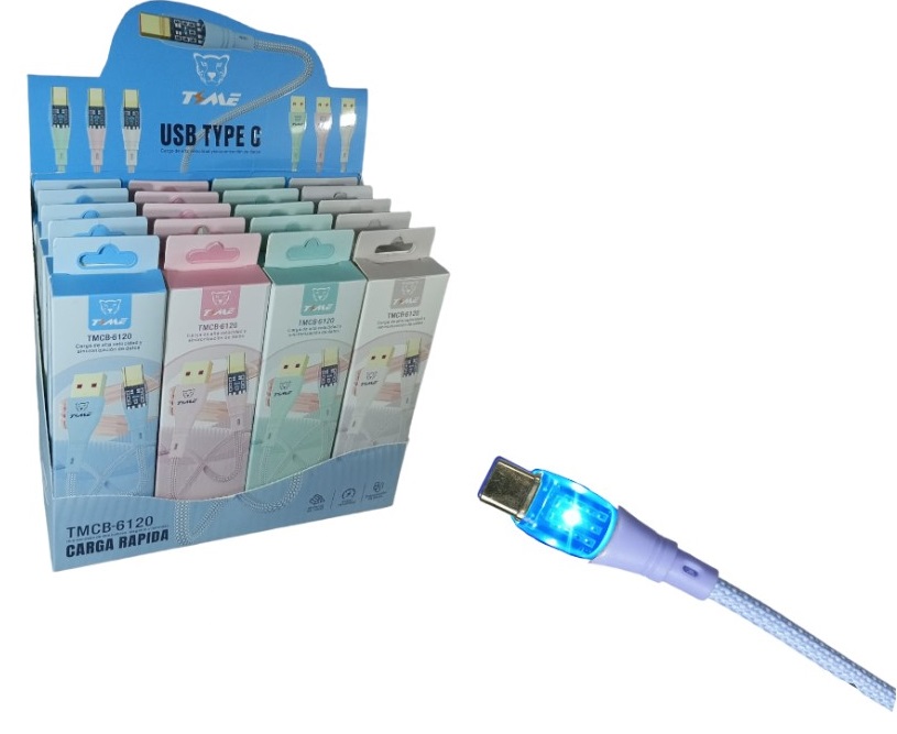 Cable de Datos Carga Rapida 3.1A Tipo C Time Cordon con Luz