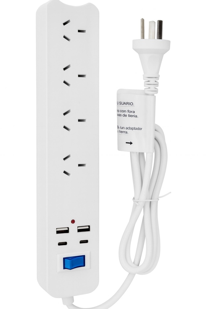 Zapatilla Legatus Toma Corriente 4 tomas 2 Puertos Usb + 2 Usb-C 1,5m Blanco