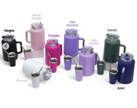 Botellon Termico con doble pico 1900ml + Vaso 140ml (Lila Pastel)