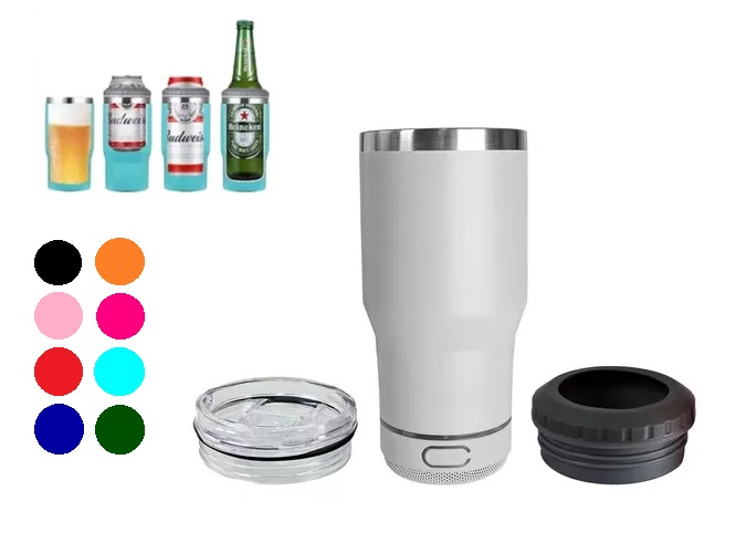 Vaso Termico para Lata Botella con Parlante y Tapa BT 420ml (Naranja)