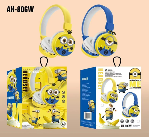 Auricular Vincha Bluetooth Micro Sd Personajes AH-806W Minion