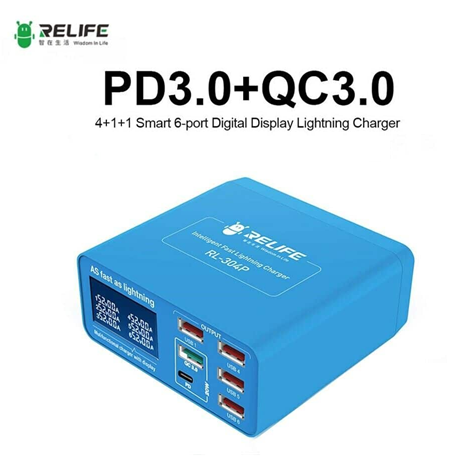 Cargador Multiple Digital Hub 6 puertos Usb + PD + QI RL-304P