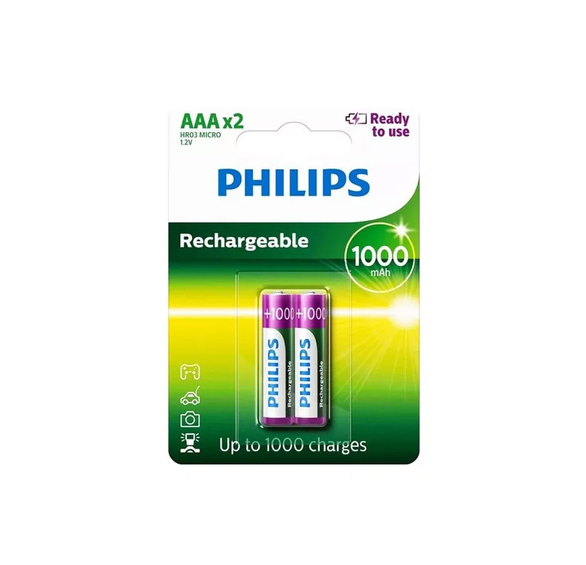 Pack 2 Pilas Recargables AAA Philips 1000mAh