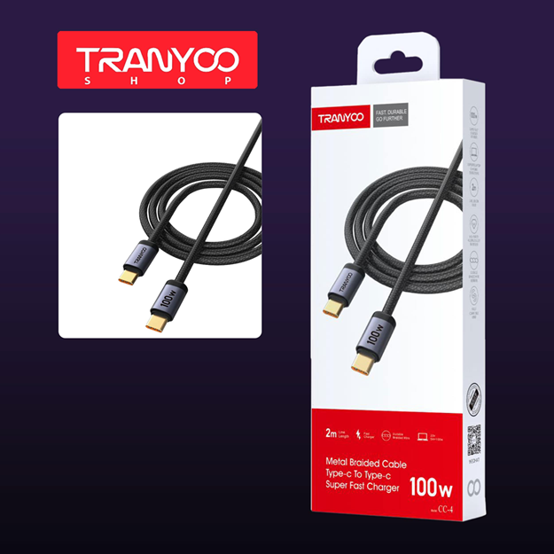 Cable de Carga Rapida Tipo C a Tipo C 100w Malla Metalica Tranyoo CC-4