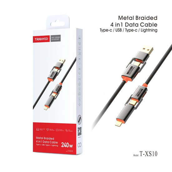 Cable de Datos Carga Rapida 4 en 1 Reforzado PD + Usb + Lightning 240W Tranyoo T-XS10