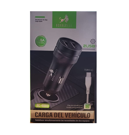 Cargador 12V Tipo C 2 Usb 4.8A RC-4803