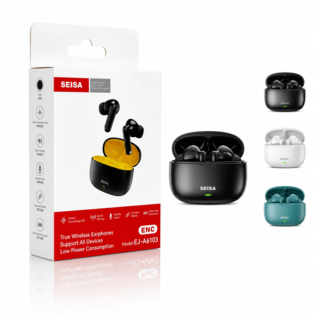 Auricular Bluetooth 5.4 Doble Seisa EJ-A6103 con Base Cargadora