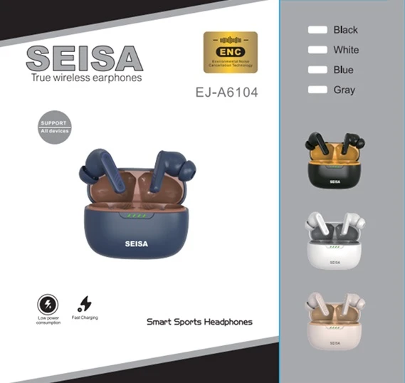 Auricular Bluetooth 5.4 Doble Seisa EJ-A6104 con Base Cargadora