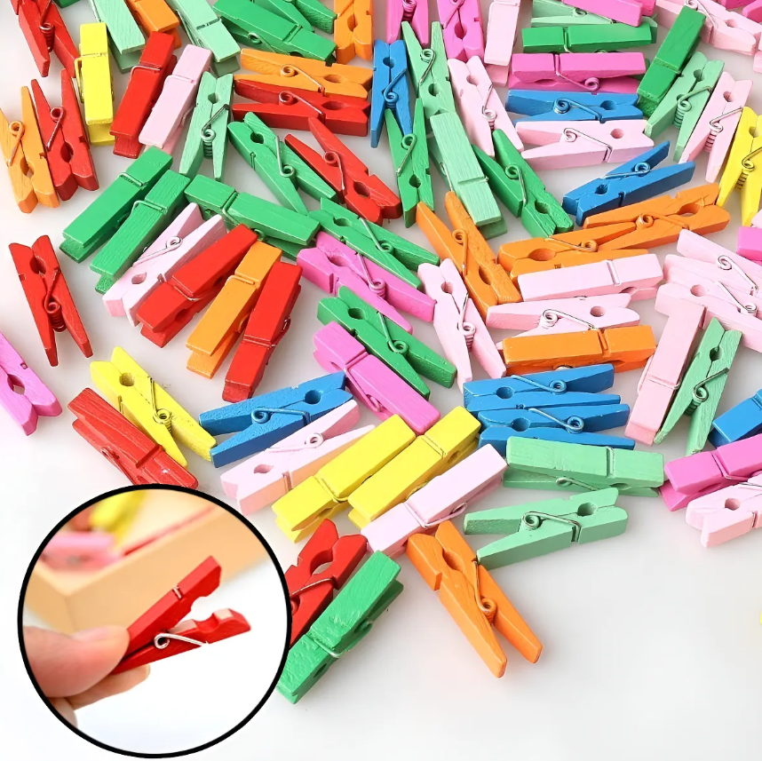 Mini Broches de Madera de Colores 2,5cm x100u