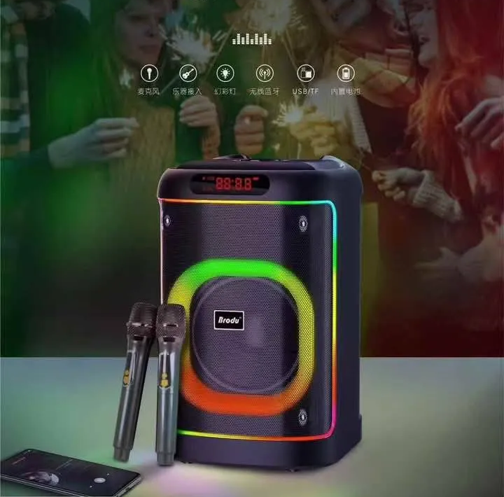 Parlante Portatil 8" BT Karaoke con 2 Microfonos Micro Sd Usb Aux KTS-2103 (68x62x54cm)