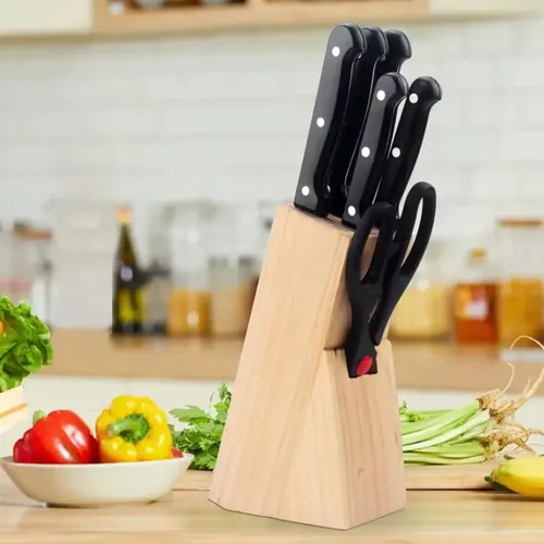 Set de Cuchillos Cocina Acero Inoxidable con Base 7pcs