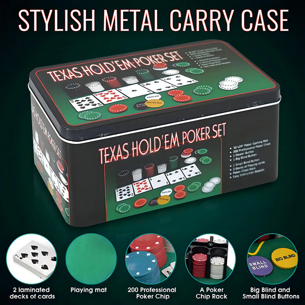 Juego de Poker Texas Caja Metalica 200pcs