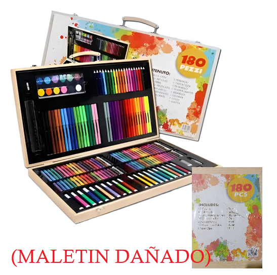 Maletin de Madera Kit de Arte 180pcs (MALETIN DAÑADO)