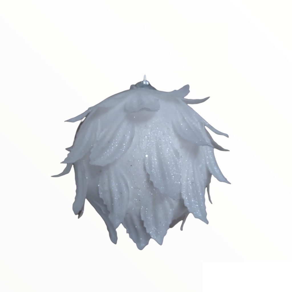 ADORNO GLOBO BLANCO CON HOJAS Y BRILLOS 8CM X 3 (XM-045)