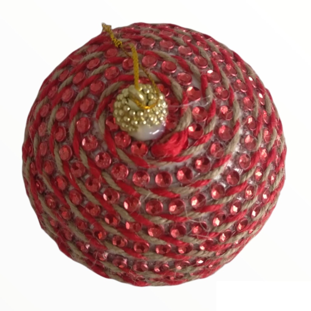 ADORNO GLOBO ROJO CON CORDON Y STRAS 10 CM X 2 (XM-039)