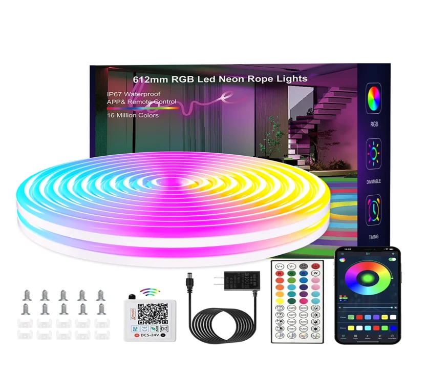 Kit Tira Led Neon Flexible RGB Bluetooth con Fuente 1A 24v 5m