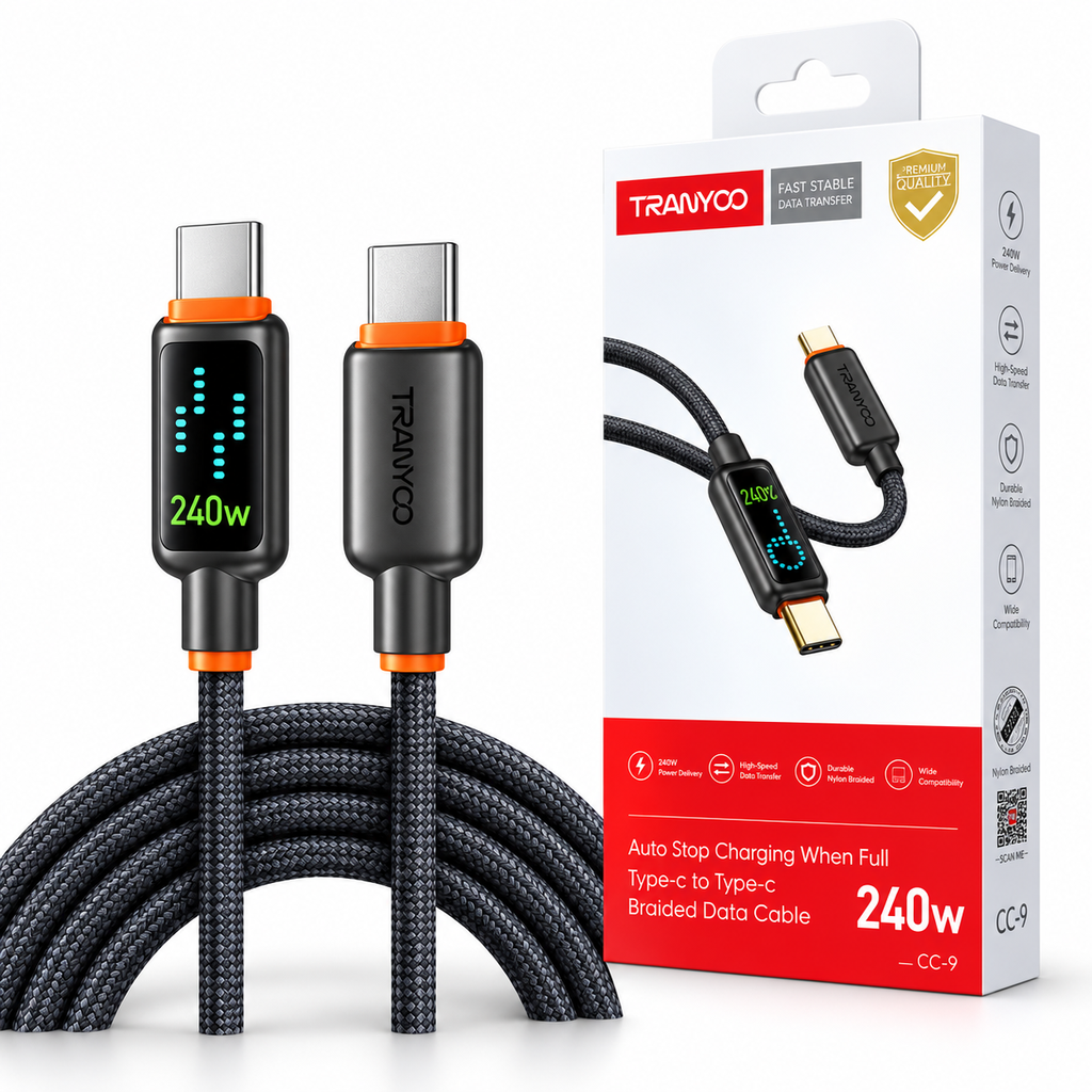 Cable de Carga Rapida Tipo C a Tipo C 240W Auto Power Tranyoo CC-9