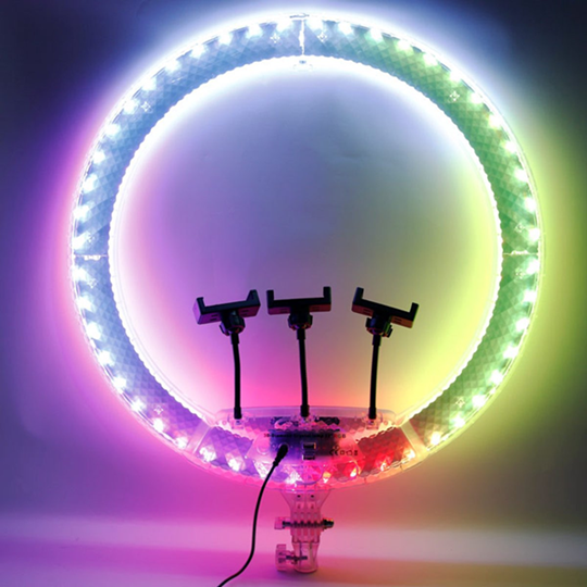 Aro Led RGB con Fuente y 3 Soportes para Celular 56cm