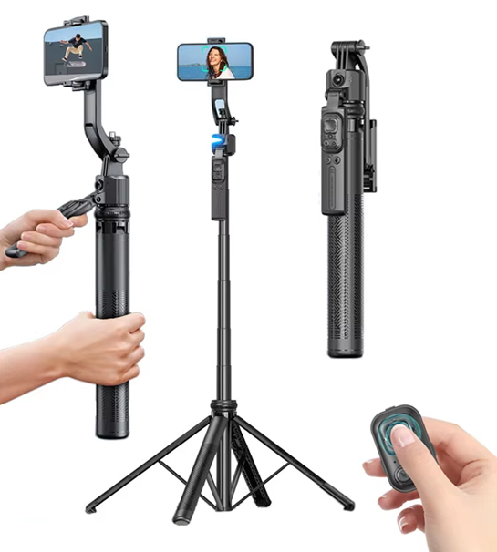 Cuadripode Baston Selfie Disparador Bluetooth con Seguimiento Facial 160cm 360° HX-ZJ6111