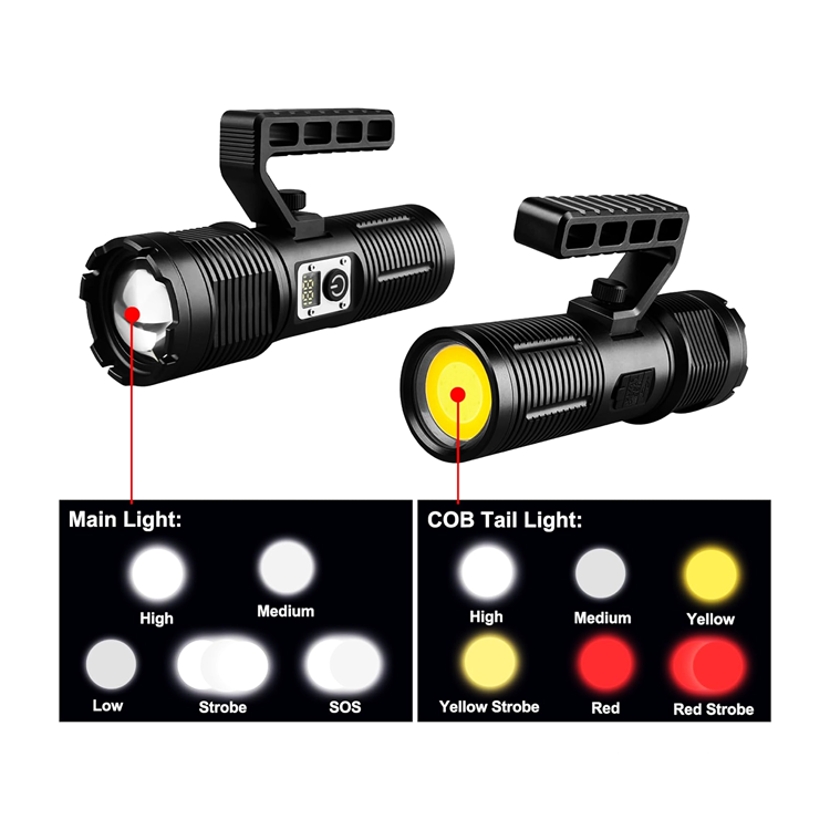 Linterna Tactica con Zoom y Power Bank Led +Cob LN705