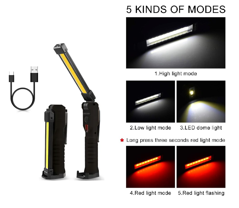 Linterna Plegable Cob Lateral Doble + 1 Led + Power Bank con Iman LN683