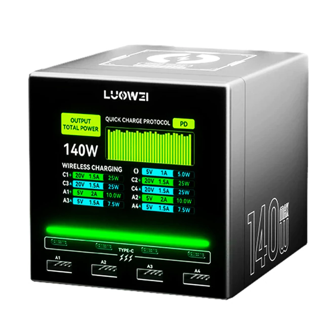 Fuente Multicargador Inteligente 4 Usb / 4 PD Luowei LW-U1 140W