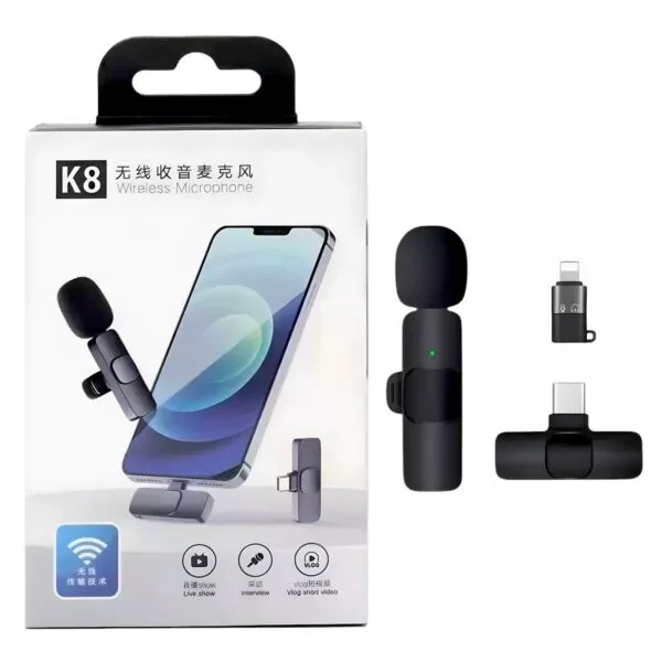 Microfono Corbatero Inalambrico Tipo C y Lightning K8