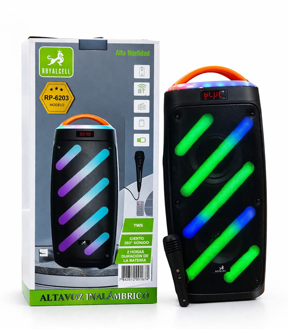 Parlante Bafle 6,5" BT Karaoke con Microfono Micro Sd Usb Aux Fm RS-6203