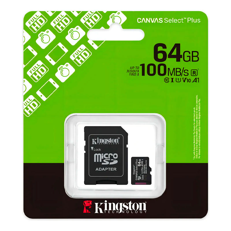 Micro SD 64gb V10 Kingston clase 10 Canvas Select Plus 100MB/s