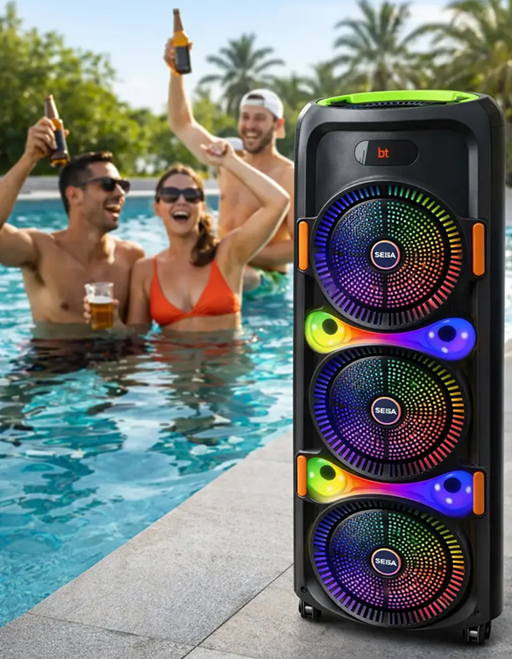 Parlante Portatil 8"x3 BT Karaoke con Microfono Micro Sd Usb Aux FM YX-S8306 (26x90cm)