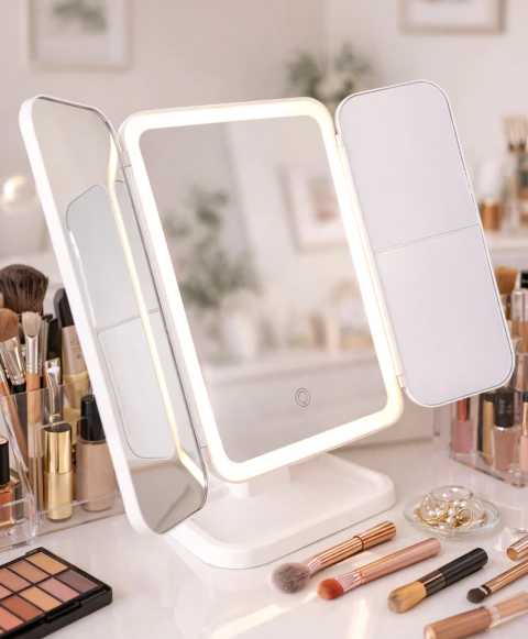 Espejo Led Plegable con Base Rectangular 90° Recargable (Ideal Makeup)