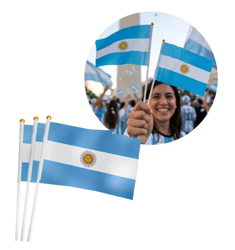 Bandera Chica con Palito Argentina MUNDIAL 20x14cm