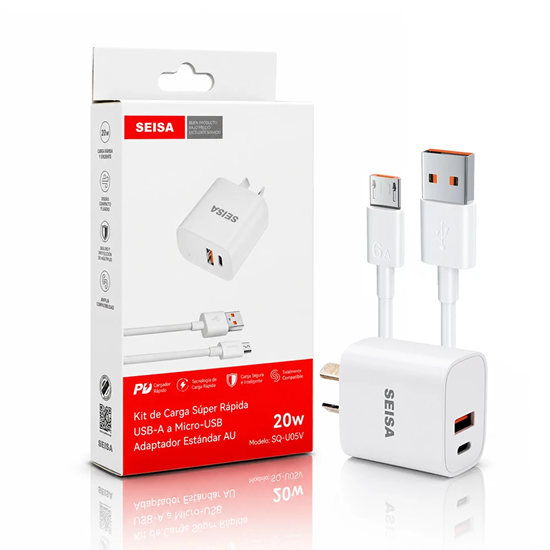 Kit Cargador 2 en 1 Lightning Carga Rapida PD 18W + Usb A QC 20W Seisa SQ-U05IP