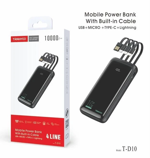 Power Bank 10000mAh Usb / V8 / Tipo C / Lightning Tranyco T-D10