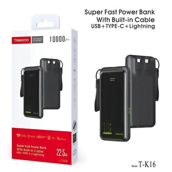 Power Bank 10000mAh 2 Usb / Tipo C / Lightning Tranyco T-K16