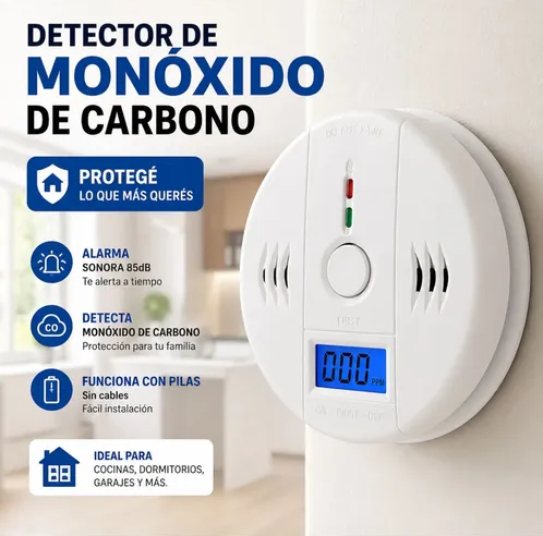 Detector de Monoxido de Carbono Digital a Pila (AA no incluidas)